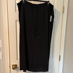 Black Maxi Skirt with Button Front and Smocked Waist
